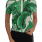 Green Banana Print Silk Polo T-shirt