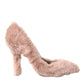 Light Pink Faux Fur Heels Pumps Shoes