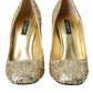 Gold Sequin Crystal Heels Pumps Shoes