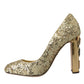 Gold Sequin Crystal Heels Pumps Shoes