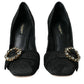 Black Brocade Crystals Heels Pumps Shoes