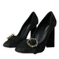 Black Brocade Crystals Heels Pumps Shoes