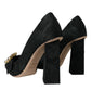 Black Brocade Crystals Heels Pumps Shoes