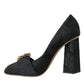 Black Brocade Crystals Heels Pumps Shoes