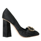 Black Brocade Crystals Heels Pumps Shoes