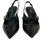 Black Leather Embellished Slingbacks Shoes