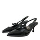 Black Leather Embellished Slingbacks Shoes