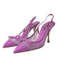 Purple Leather Mesh High Heels Slingback Shoes