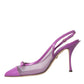 Purple Leather Mesh High Heels Slingback Shoes