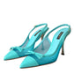 Blue Leather Mesh High Heels Slingback Shoes