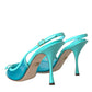 Blue Leather Mesh High Heels Slingback Shoes