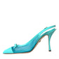 Blue Leather Mesh High Heels Slingback Shoes