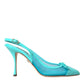 Blue Leather Mesh High Heels Slingback Shoes