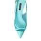 Blue Leather Mesh High Heels Slingback Shoes