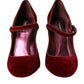 Red Velvet Gold Crystals Heels Mary Jane Shoes