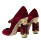 Red Velvet Gold Crystals Heels Mary Jane Shoes