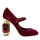 Red Velvet Gold Crystals Heels Mary Jane Shoes