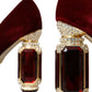 Red Velvet Gold Crystals Heels Mary Jane Shoes