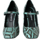 Aqua Python Leather Mary Jane Pumps Shoes