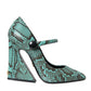 Aqua Python Leather Mary Jane Pumps Shoes