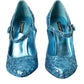 Blue Sequin Mary Jane Pumps High Heels Shoes