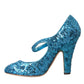 Blue Sequin Mary Jane Pumps High Heels Shoes