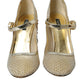 Gold Mesh Crystal Mary Jane Pumps Heels Shoes