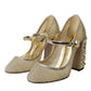 Gold Mesh Crystal Mary Jane Pumps Heels Shoes