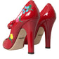 Red Leather Embellished Mary Jane Pumps Heels Shoes