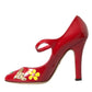 Red Leather Embellished Mary Jane Pumps Heels Shoes