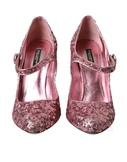 Pink Sequin Mary Jane Pumps High Heels Shoes