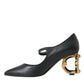 Black Leather Logo Heels Mary Janes Pumps Shoes