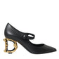 Black Leather Logo Heels Mary Janes Pumps Shoes