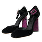 Black Velvet Strass Crystal Mary Janes Shoes