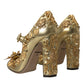 Gold Leather Crystal Mary Janes Pumps Shoes