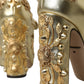 Gold Leather Crystal Mary Janes Pumps Shoes