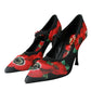 Black Floral Crystal Mary Jane Pumps Shoes