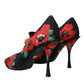 Black Floral Crystal Mary Jane Pumps Shoes