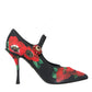 Black Floral Crystal Mary Jane Pumps Shoes