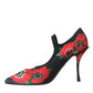 Black Floral Crystal Mary Jane Pumps Shoes