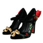 Black Roses Crystal Brooch Mary Jane Shoes