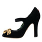 Black Roses Crystal Brooch Mary Jane Shoes