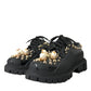 Black Leather Trekking Derby Embellished Shoes