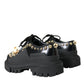 Black Leather Trekking Derby Embellished Shoes