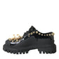 Black Leather Trekking Derby Embellished Shoes