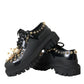 Black Leather Trekking Derby Embellished Shoes