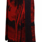 Red Printed High Waist A-line Pleated Midi Skirt