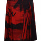 Red Printed High Waist A-line Pleated Midi Skirt