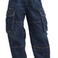 Blue High Waist Cotton Cargo Baggy Denim Jeans