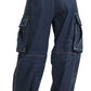 Blue High Waist Cotton Cargo Baggy Denim Jeans